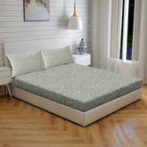 Arch Deco Cotton Fitted Bed Sheet Set (Dusty Green) (Queen Size)