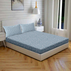 Arch Deco Cotton Fitted Bed Sheet Set (Soft Light Blue) (Queen Size)