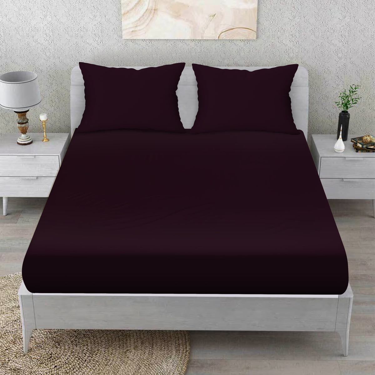 Aubergine Luxe Cotton Fitted Bed Sheet Set (Dark Plum)