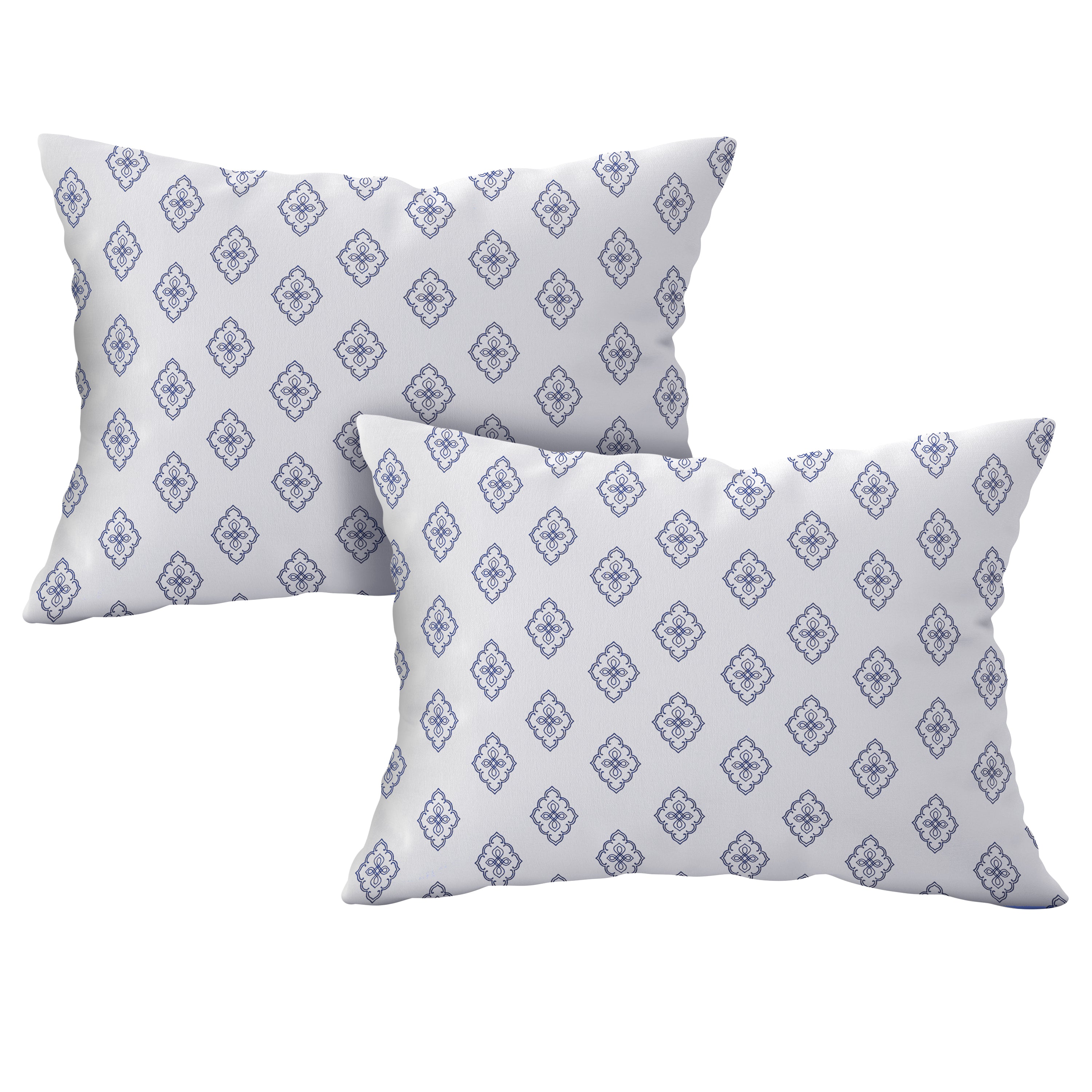 Ornate Harmony Cotton Fitted Bed Sheet Set (Blue Pattern) (Queen Size)