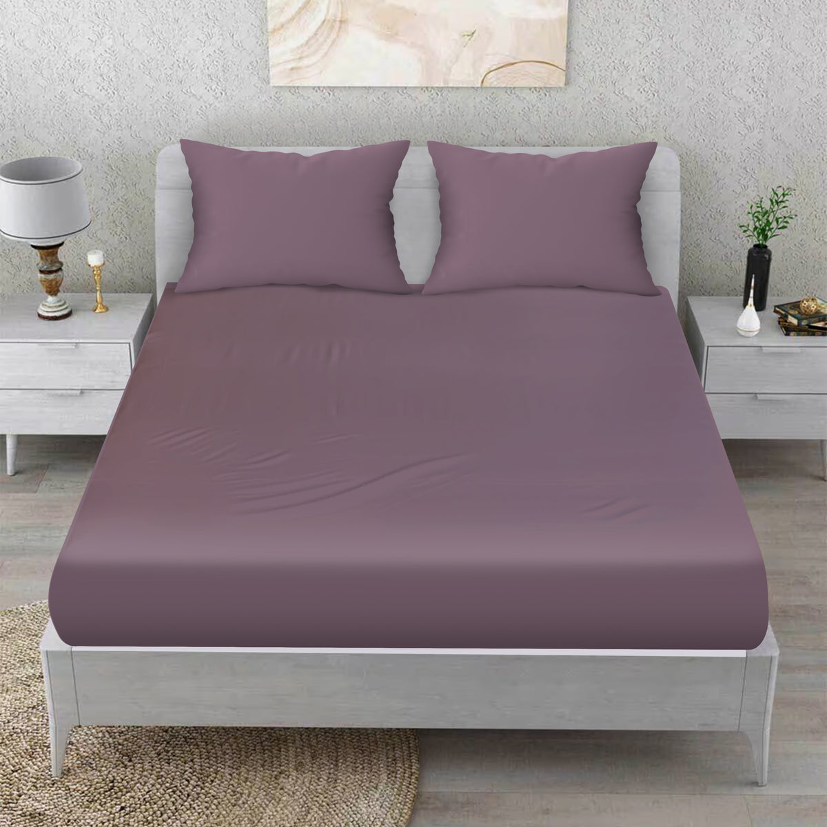 Lilac Comfort Cotton Fitted Bed Sheet Set (Dusty Lavender)