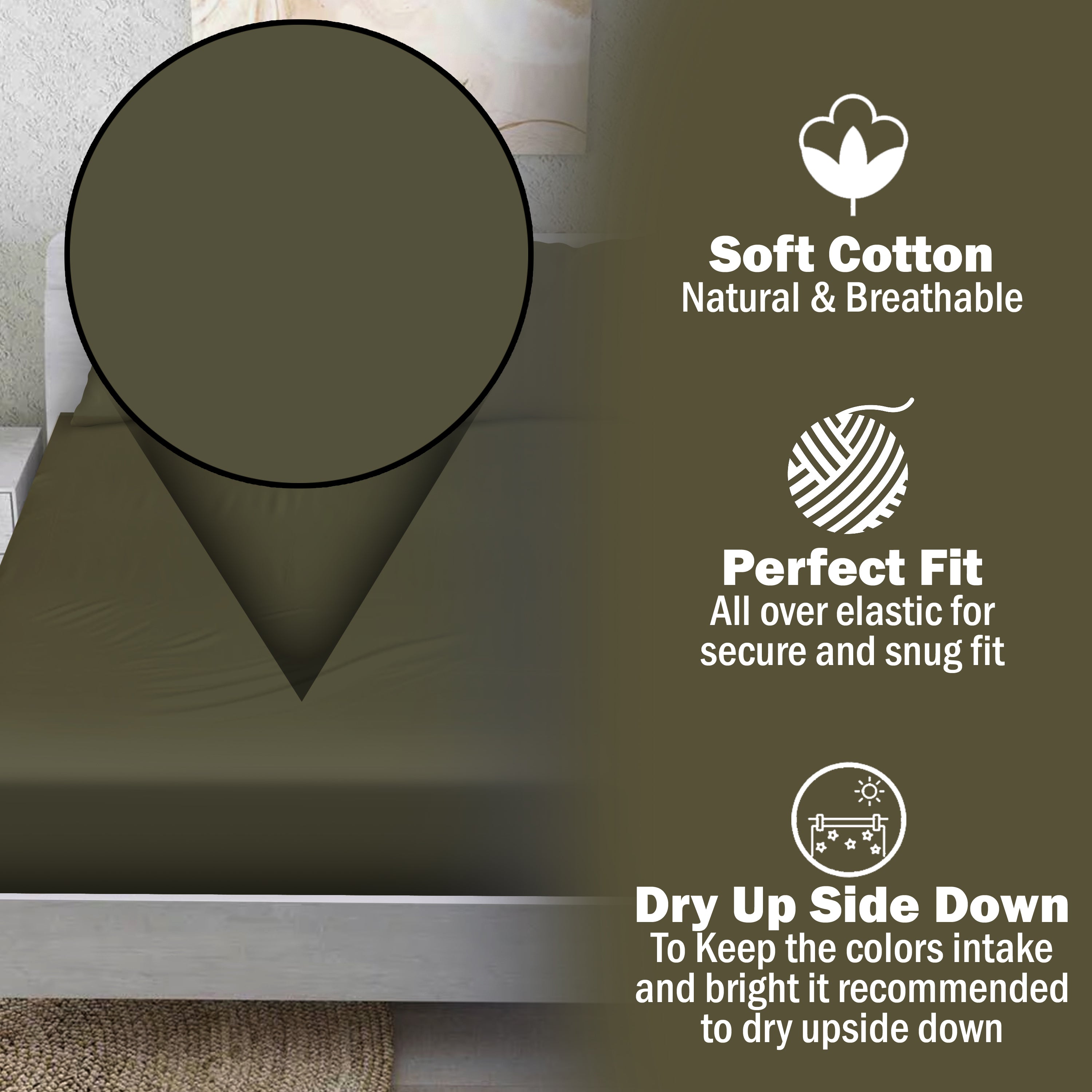 Earthy Essence Cotton Fitted Bed Sheet Set (Olive Green)