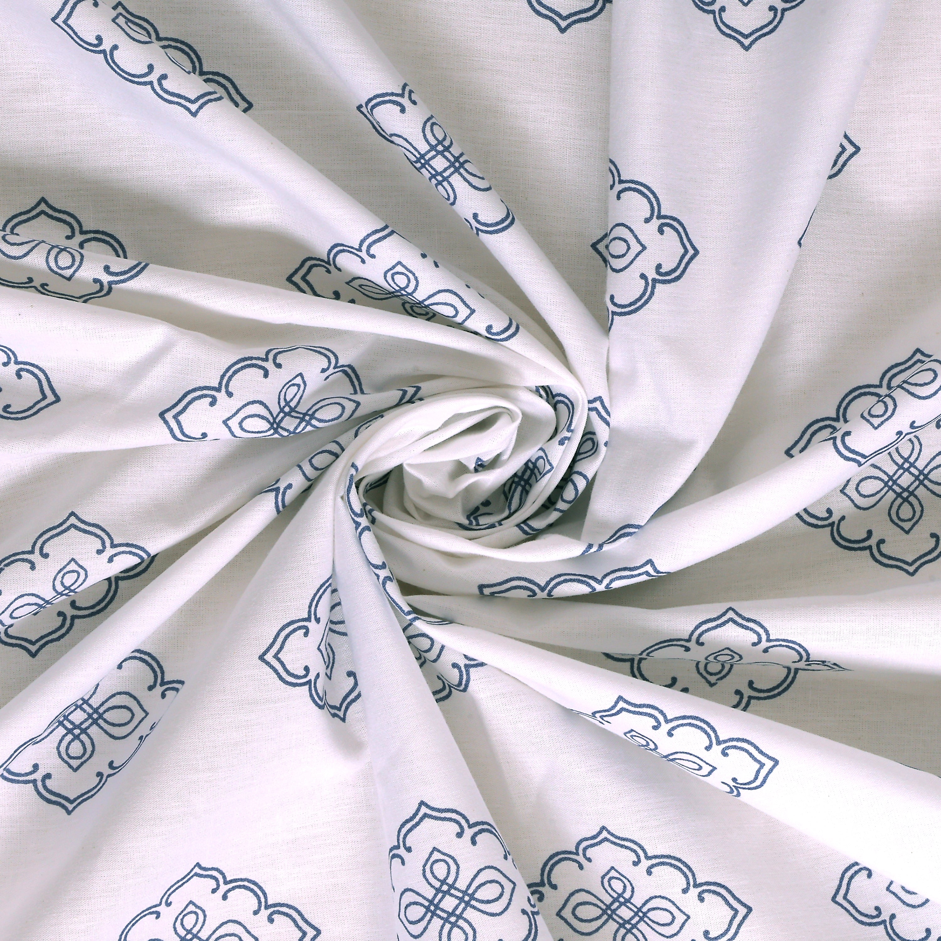 Ornate Harmony Cotton Fitted Bed Sheet Set (Blue Pattern) (Queen Size)