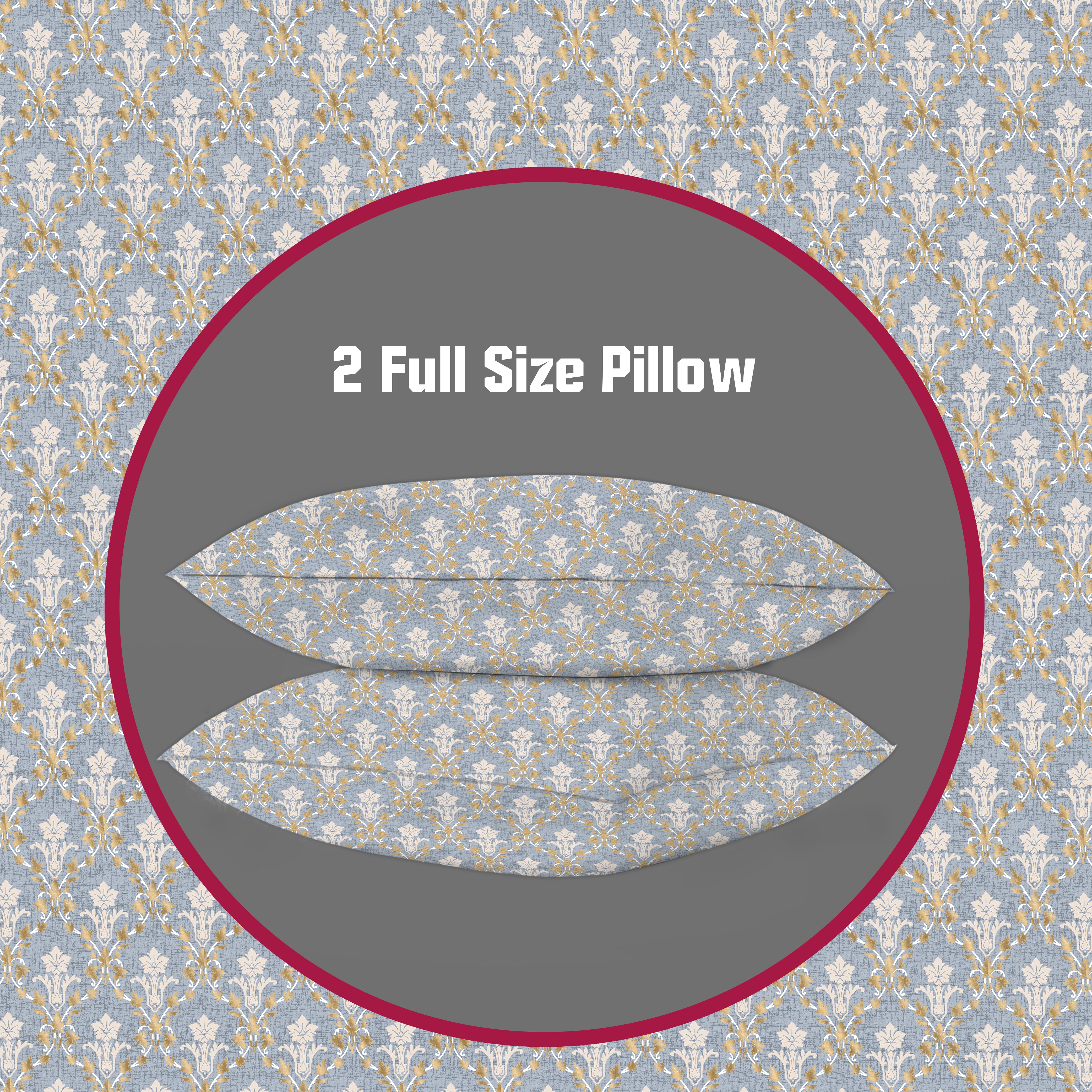 Classic Damask Cotton Fitted Bed Sheet Set (Muted Blue-Grey) (Queen Size)