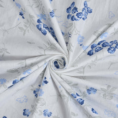 Floral Dreamscape Cotton Fitted Bed Sheet Set (Blue) (Queen Size)