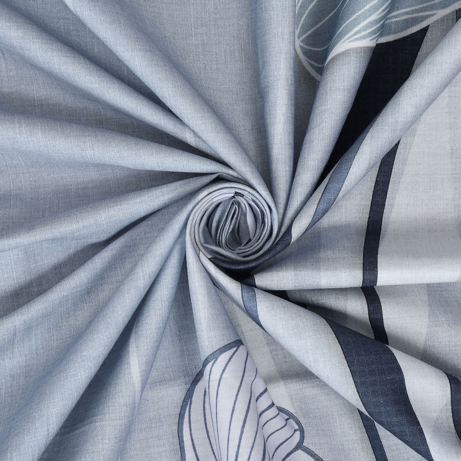 Serene Bloom Cotton Fitted Bed Sheet Set (Blue) (King Size)
