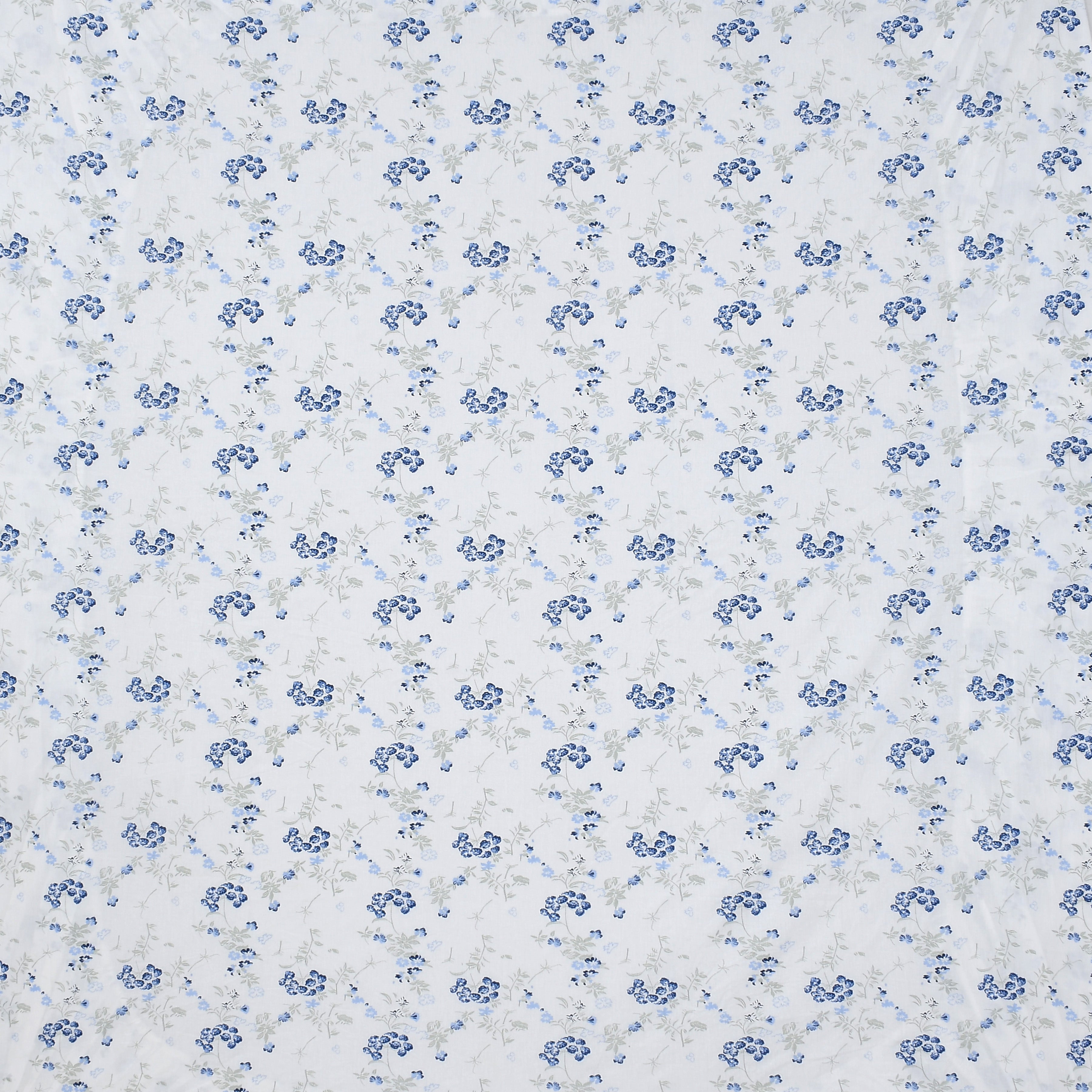 Floral Dreamscape Cotton Fitted Bed Sheet Set (Blue) (Queen Size)