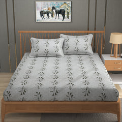 Botanical Sprig Cotton Fitted Bed Sheet Set (Olive Green) (Queen Size)