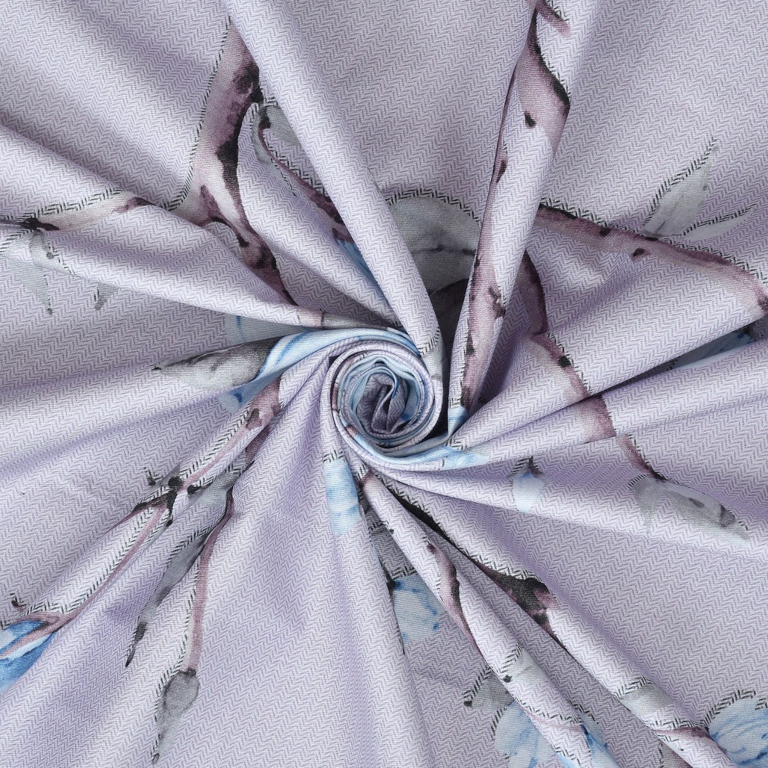 Blossom Riverie Cotton Fitted Bed Sheet Set (Light Lavender) (King Size)