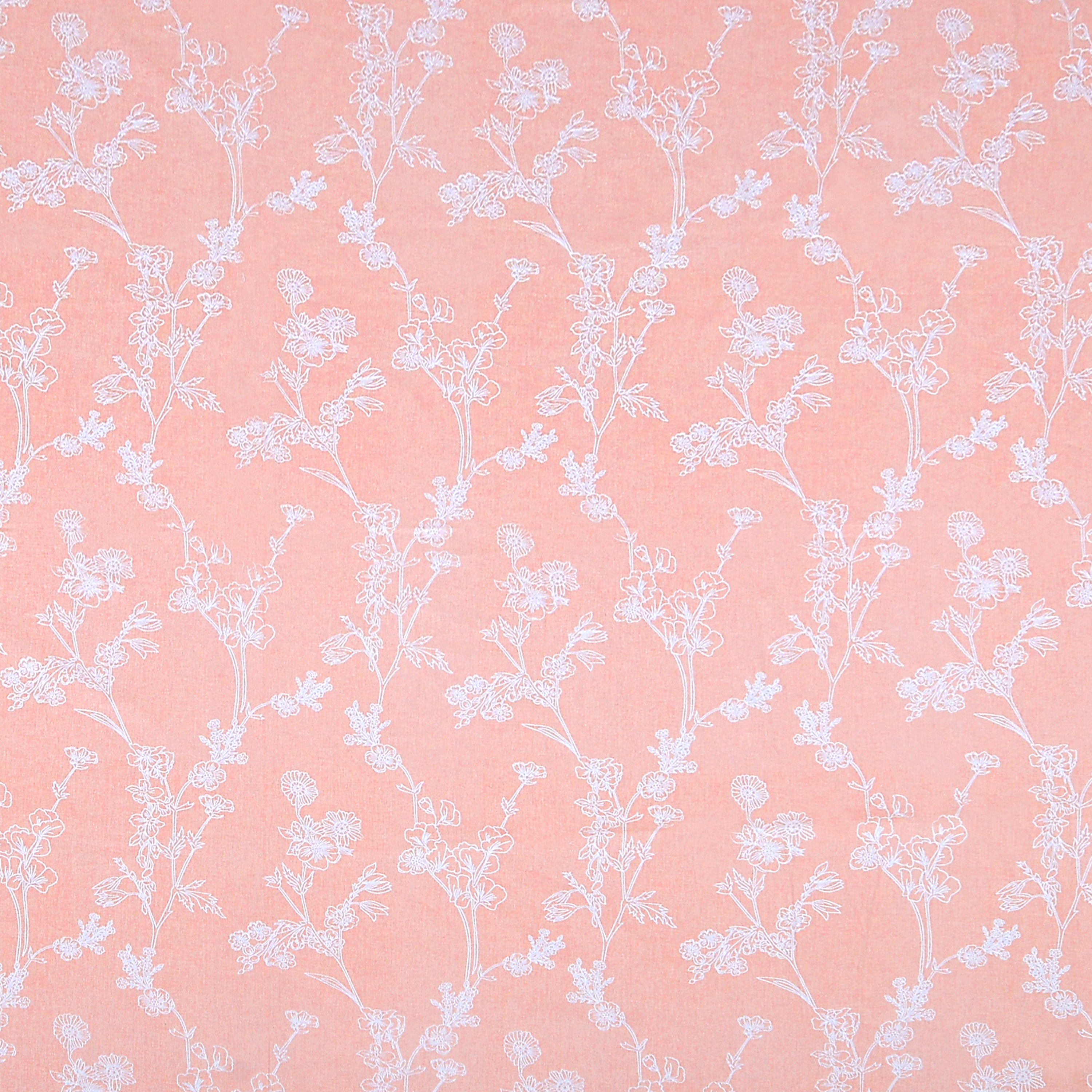 Blush Vine Elegance Cotton Fitted Bed Sheet Set (Peach) (Double Size)