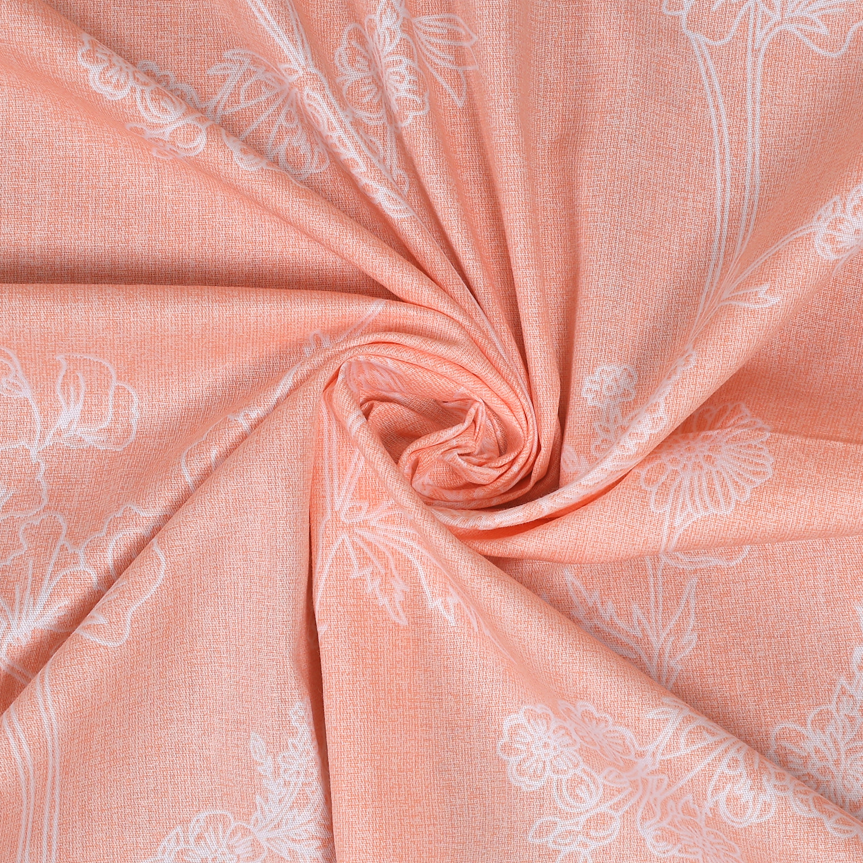Blush Vine Elegance Cotton Fitted Bed Sheet Set (Peach) (Double Size)
