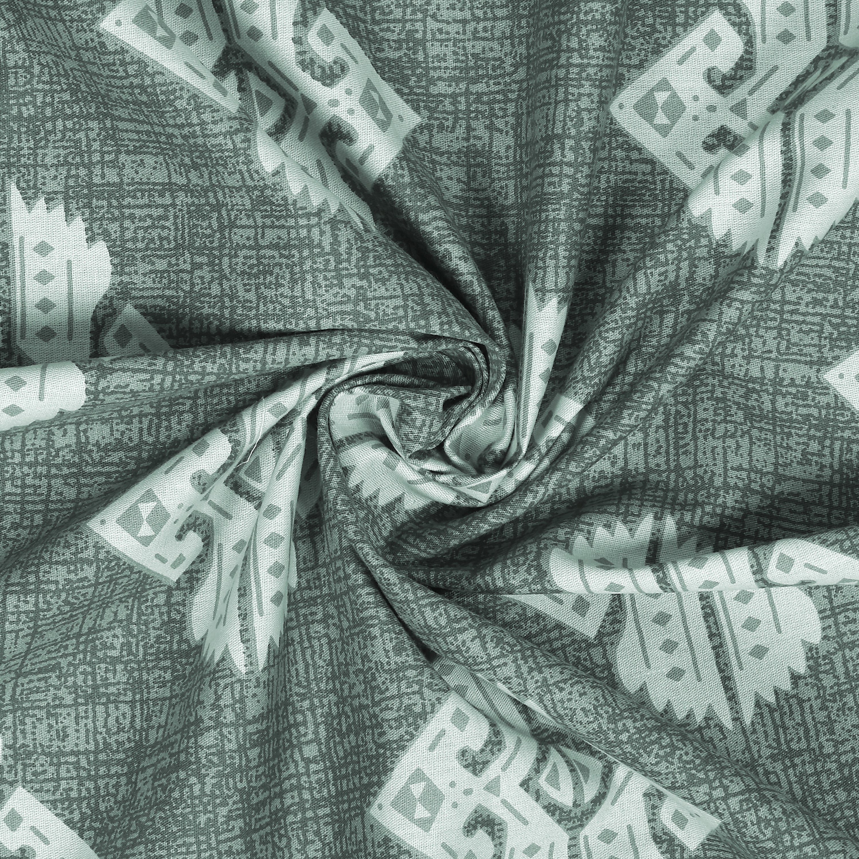 Tribal Geometric Print Cotton Fitted Bed Sheet Set (Muted Teal) (King size)