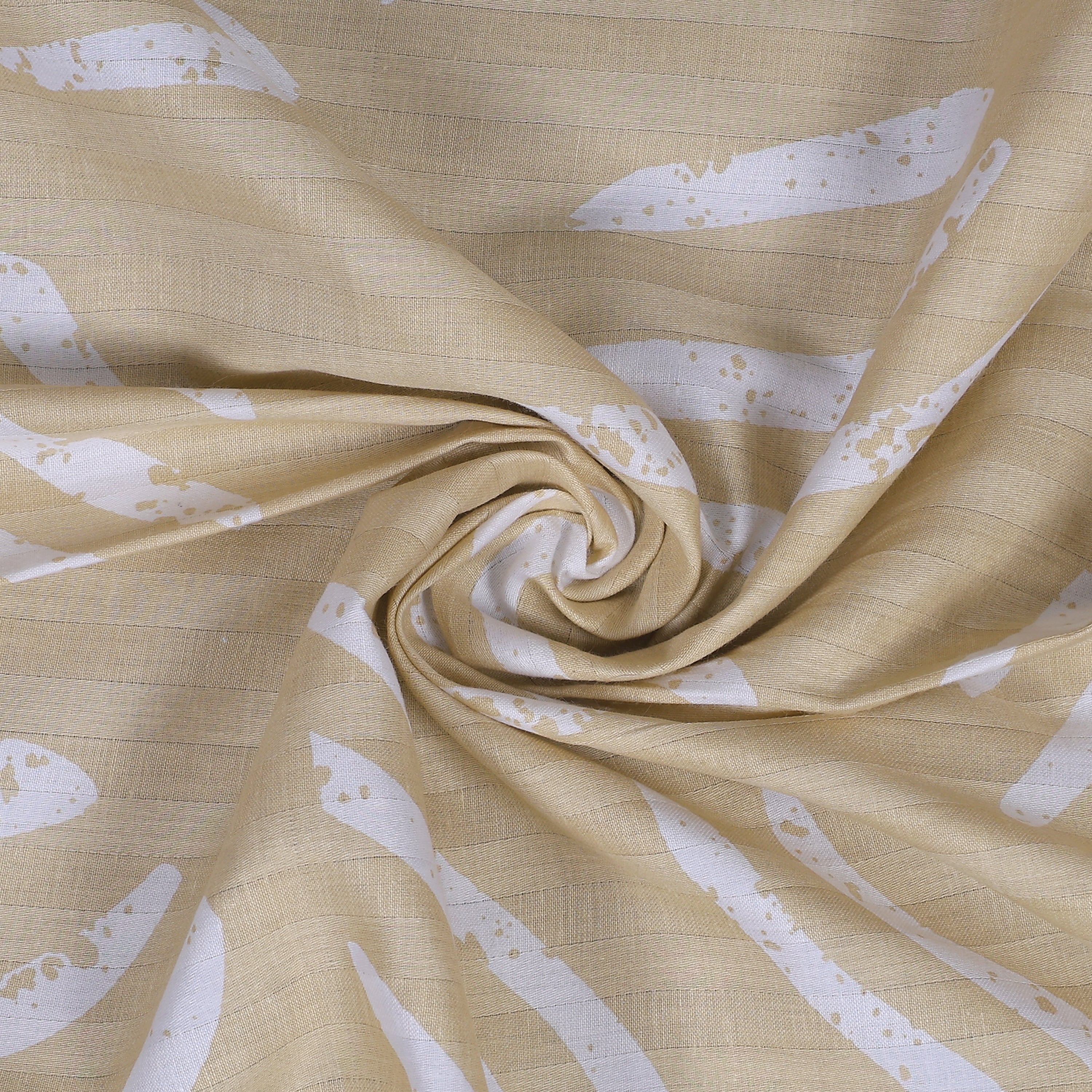 Artful Strokes Cotton Fitted Bed Sheet Set (Ivory Yellow) (King Size)