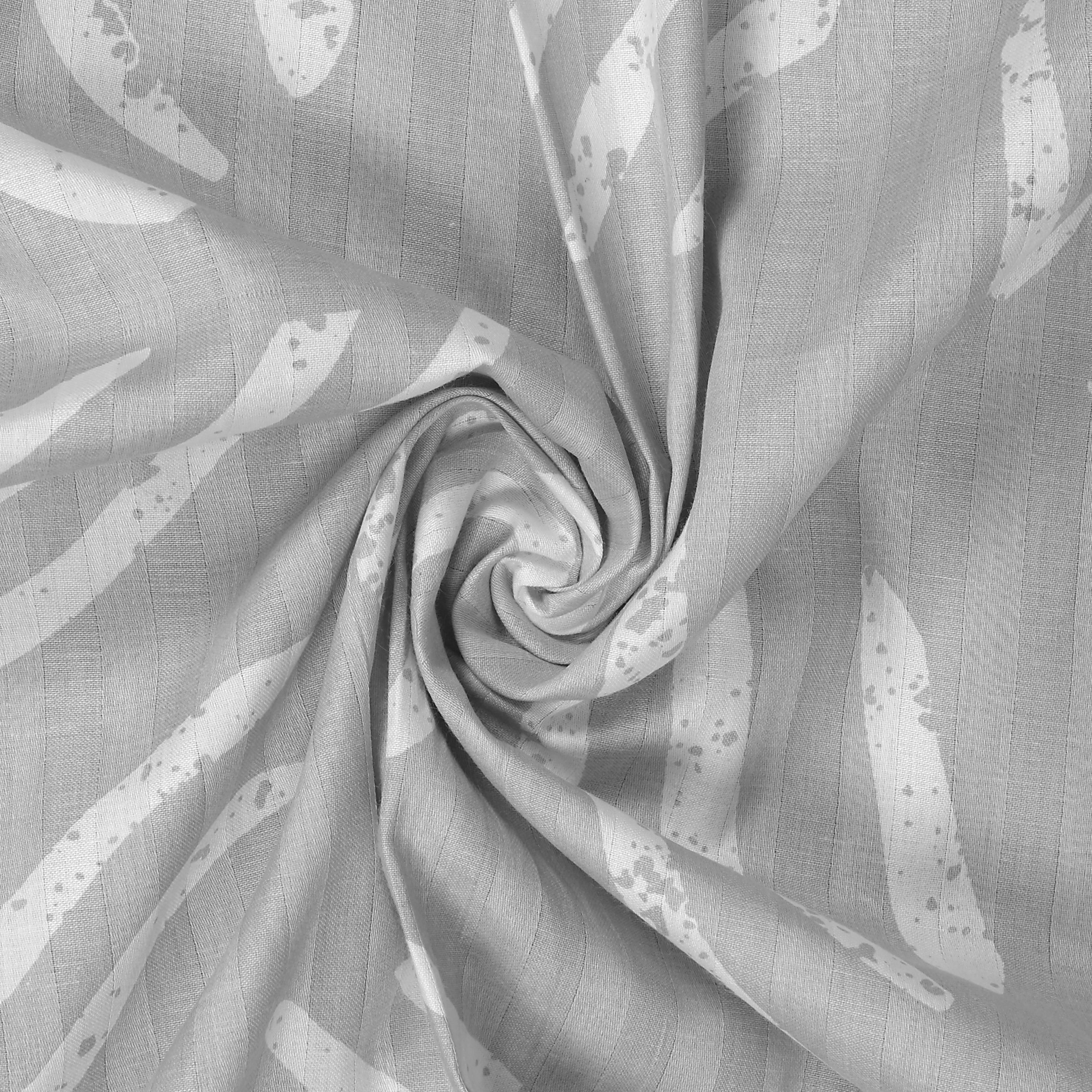 Artful Strokes Cotton Fitted Bed Sheet Set (Soft Gray) (King Size)