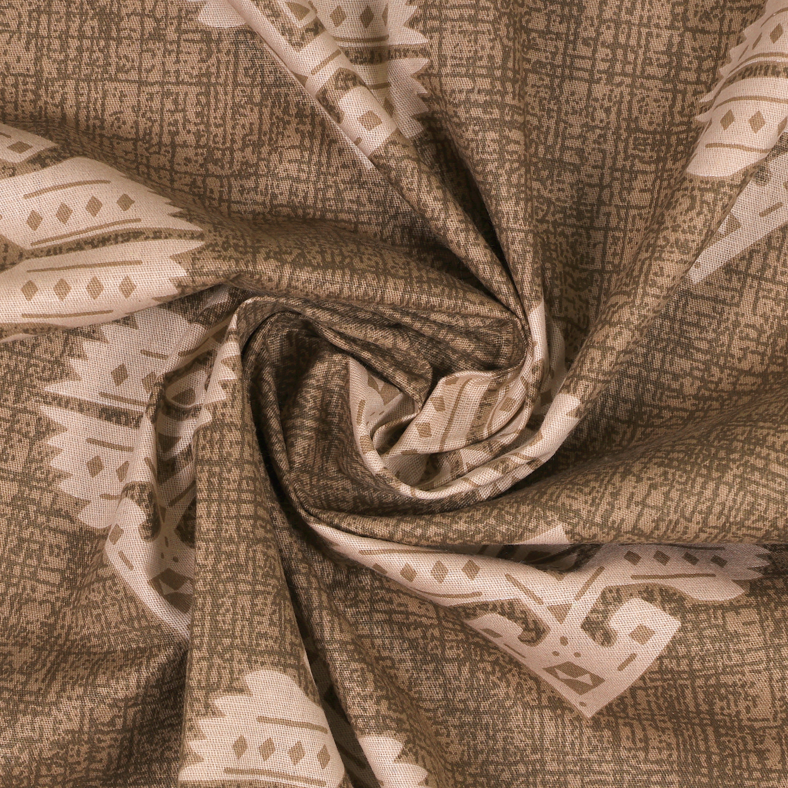 Tribal Geometric Print Cotton Fitted Bed Sheet Set (Warm Earthy Brown) (King size)
