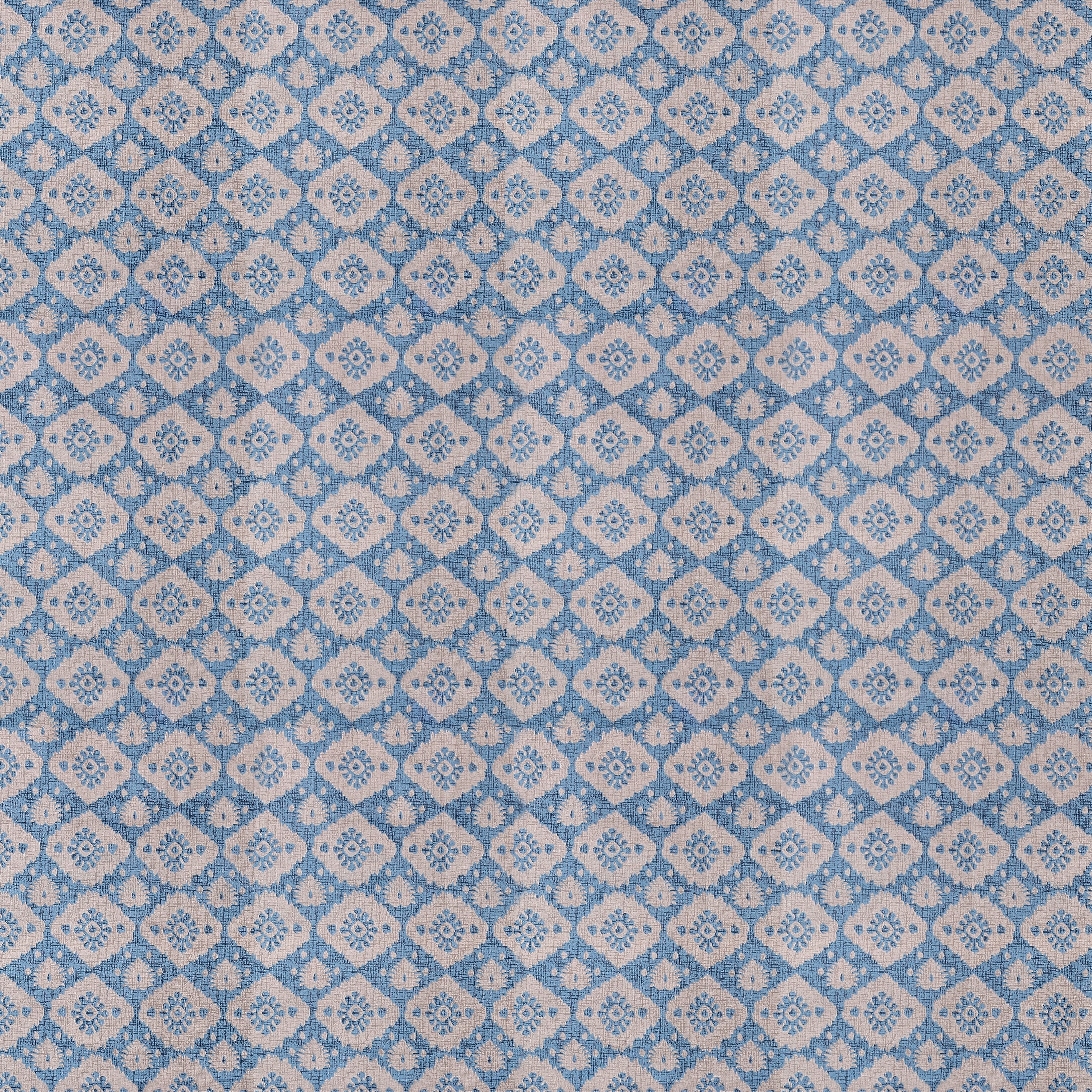 Boho Diamond Floral Cotton Fitted Bed Sheet Set (Soft Blue) (King Size)