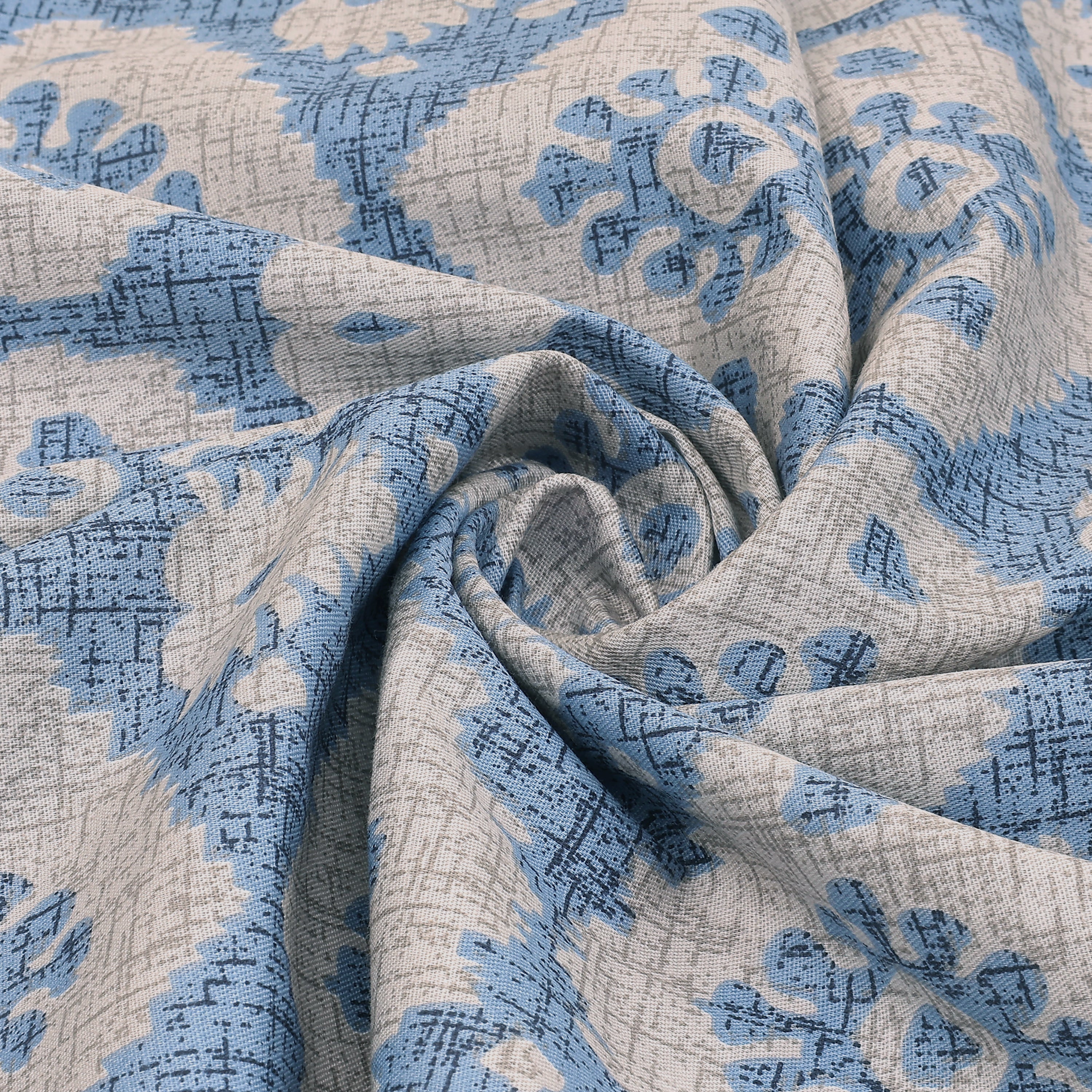 Boho Diamond Floral Cotton Fitted Bed Sheet Set (Soft Blue) (King Size)