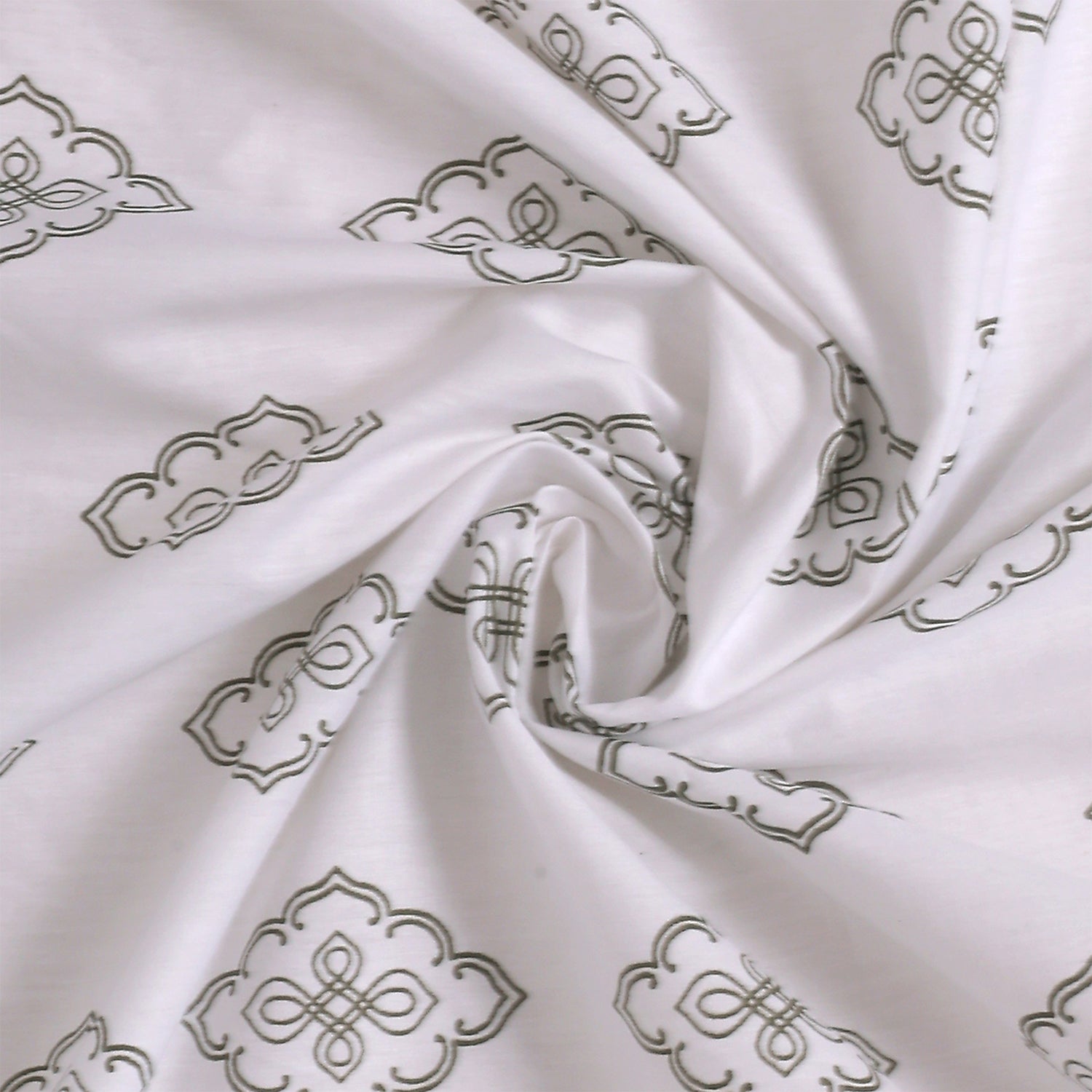 Ornate Harmony Cotton Fitted Bed Sheet Set (Green Pattern) (Queen Size)