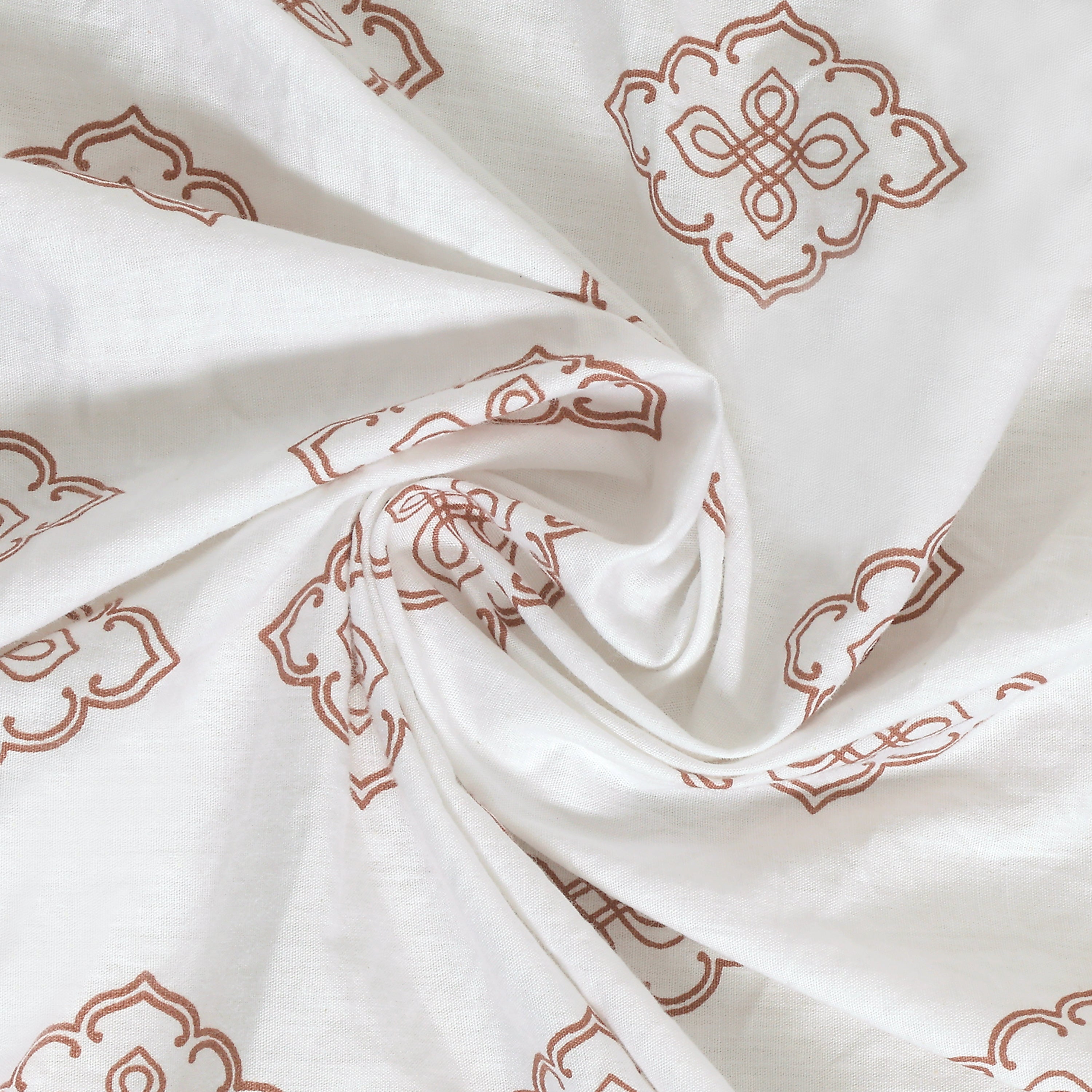Ornate Harmony Cotton Fitted Bed Sheet Set (Brown Pattern) (Queen Size)