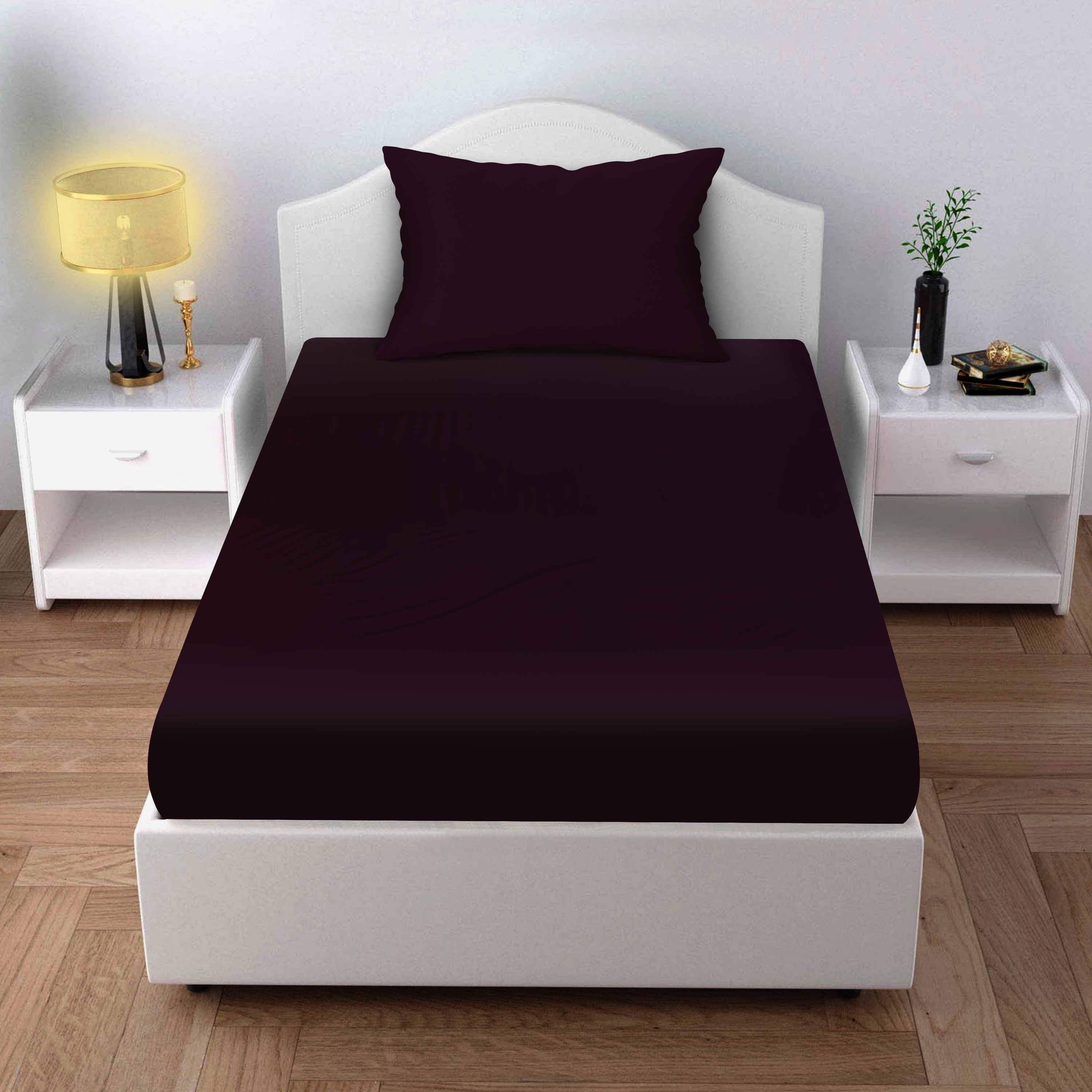 Aubergine Luxe Cotton Fitted Bed Sheet Set (Dark Plum)