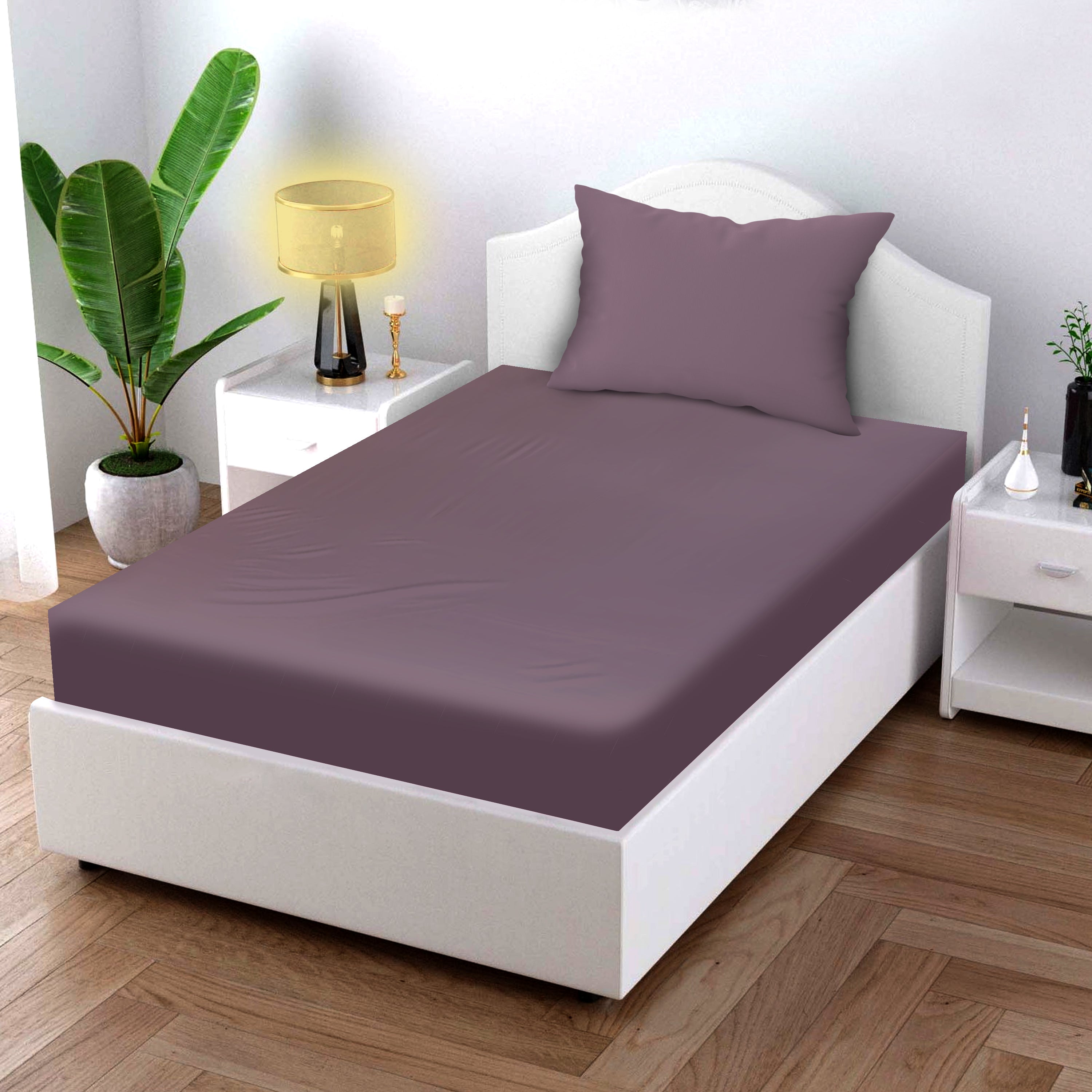 Lilac Comfort Cotton Fitted Bed Sheet Set (Dusty Lavender)