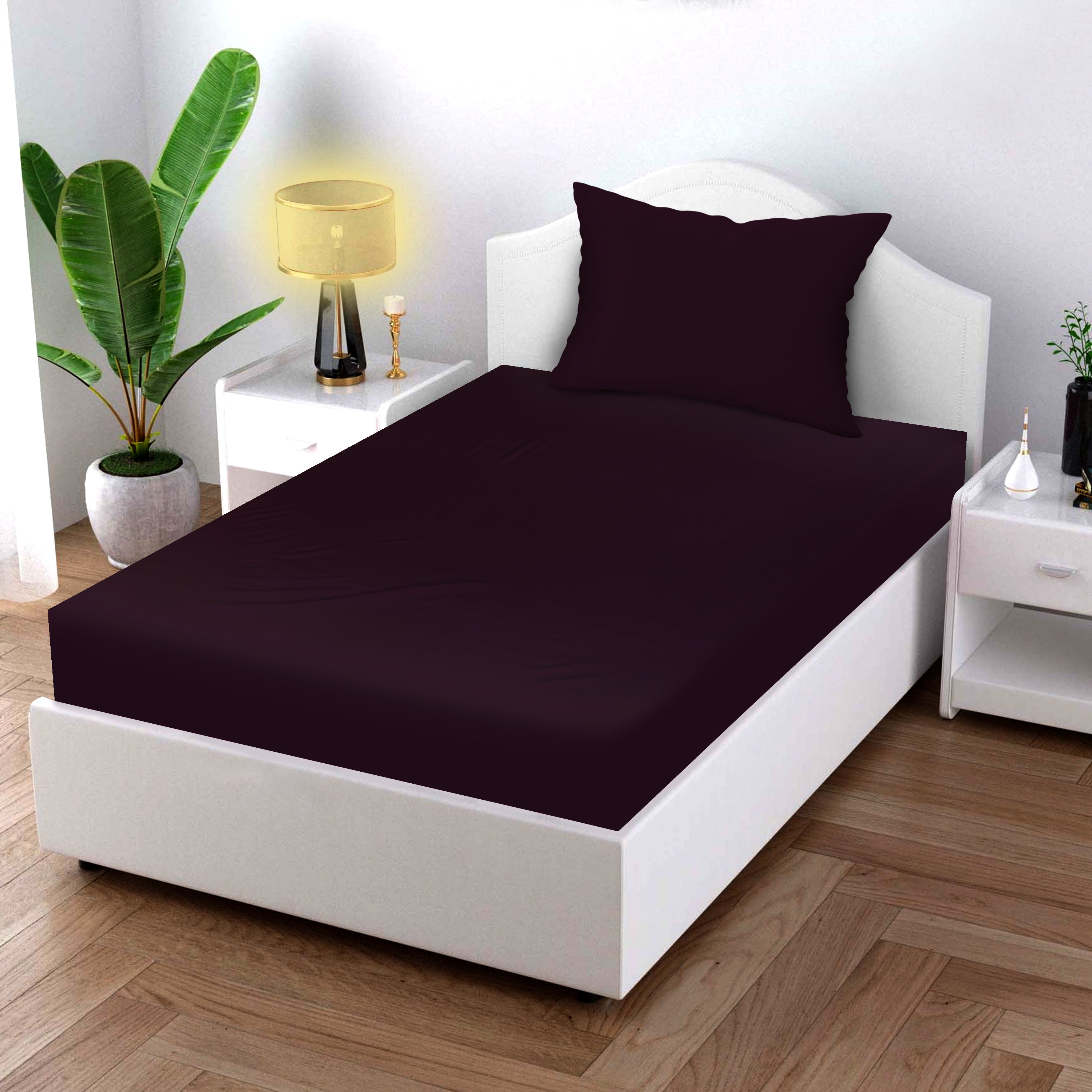 Aubergine Luxe Cotton Fitted Bed Sheet Set (Dark Plum)