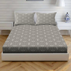 Atomic Eye Cotton Fitted Bed Sheet Set (Stone Gray) (King Size)