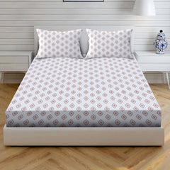 Ornate Harmony Cotton Fitted Bed Sheet Set (Brown Pattern) (Queen Size)