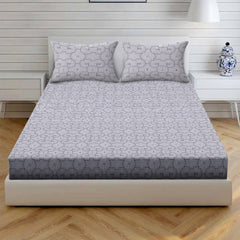 Maze Medallion Cotton Fitted Bed Sheet Set (Charcoal Taupe) (Queen Size)