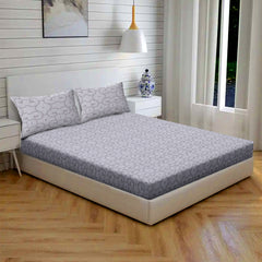 Maze Medallion Cotton Fitted Bed Sheet Set (Charcoal Taupe) (Queen Size)